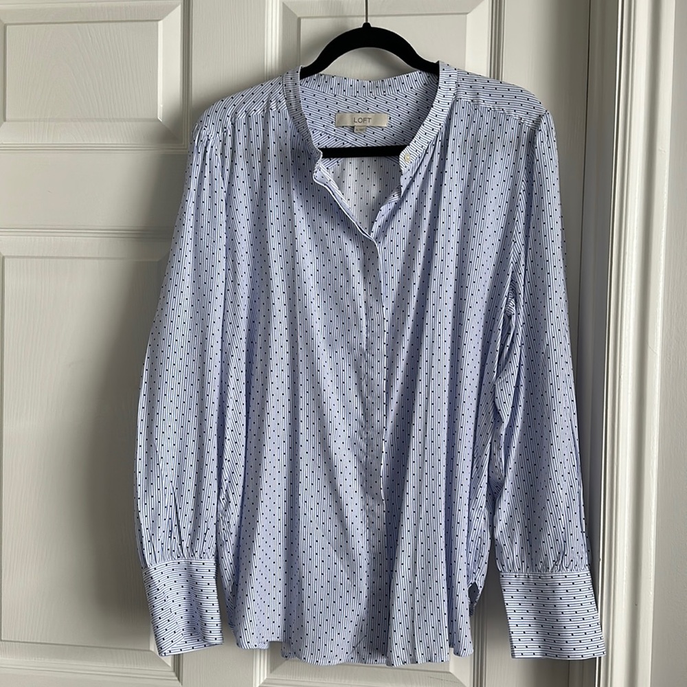 Loft Button-up Blouse with stripe and dot pattern.